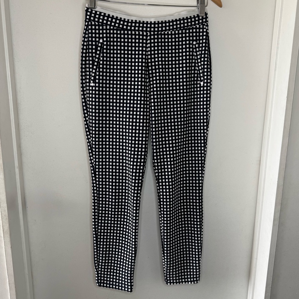 HUE Gingham Black & White Check Slim Legging Pants Women’s Small Active Capri EU